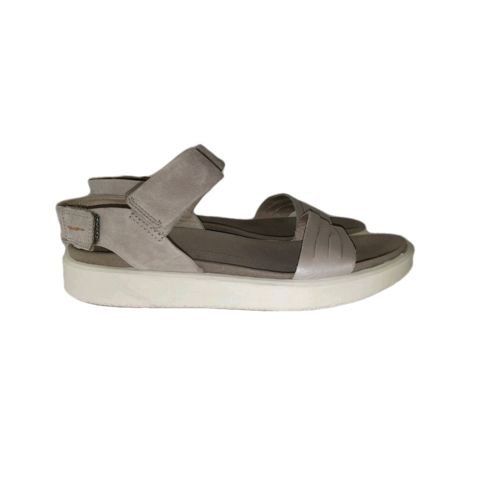 ECCO Flowt 2 Strappy Sandals Womens 41 Hook & Loop Comfort Open Leather Gray